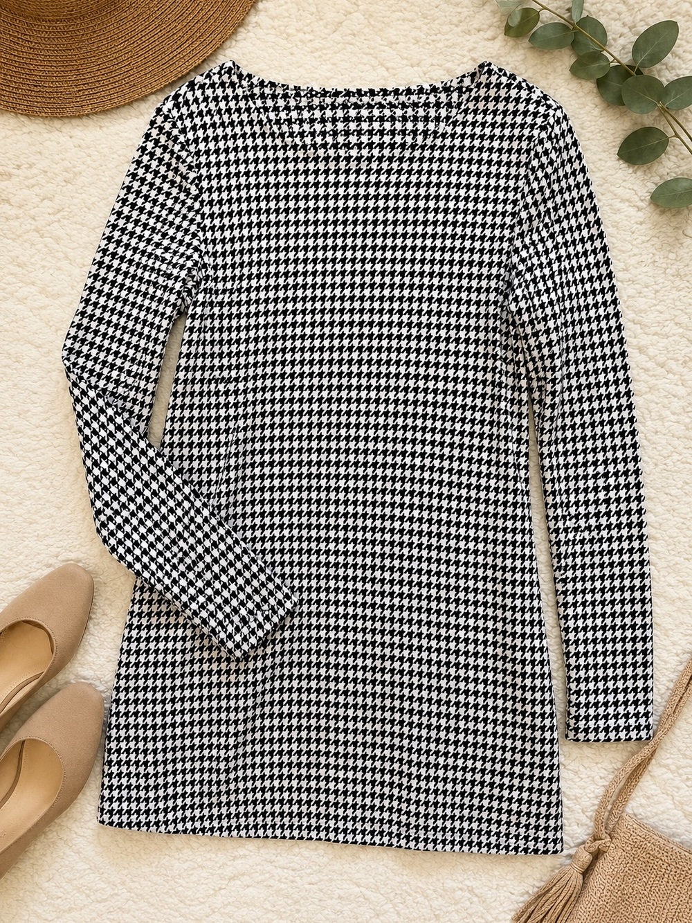 🖤🤍NWT Chico’s Houndstooth Ponte Knit Tunic Top Size 1 (Medium) Long Sleeve 🤍🖤